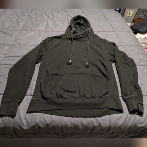 JUST HOODS Unisex Black Large Cowl Neck Hoodie With Thumb Holes And Front Pocket
